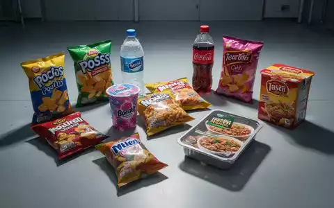 Eine Nahaufnahme verschiedener bunter, verpackter hochverarbeiteter Lebensmittel wie Snacks und Getränke auf einer Oberfläche. - Foto: über boerse-global.de