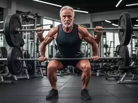 Eine muskulöse Person über 50 Jahre führt ein intensives Krafttraining im Fitnessstudio durch, das Stärke und Vitalität zeigt. - Foto: über boerse-global.de