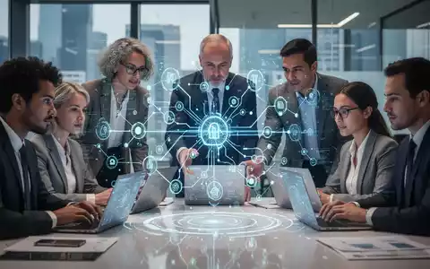 Geschäftsleute arbeiten an einer holografischen Schnittstelle, die KI-Agenten und Workflow-Automatisierung darstellt. - Foto: über boerse-global.de