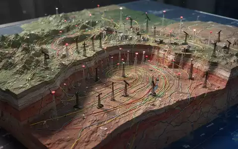 Eine detaillierte 3D-topografische Karte eines Öl- und Gasbeckens mit seismischen Vermessungslinien. - Foto: über boerse-global.de