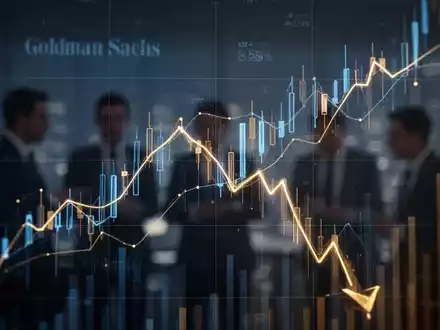 Abstrakte Darstellung eines Finanzcharts mit absteigendem Trend, angedeutet Goldman Sachs Farben, symbolisiert ETF-Neugewichtung. - Foto: über boerse-global.de