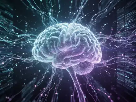 An abstract, glowing neural network with blue and purple light, symbolizing advanced artificial intelligence and data processing. - Foto: über boerse-global.de
