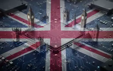 Ein stilisierter Mikrochip, der subtil Elemente der britischen Flagge oder Wahrzeichen integriert, symbolisiert Technologie und Investitionen. - Foto: über boerse-global.de