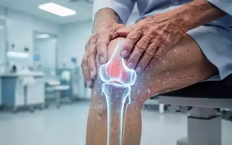 Nahaufnahme eines Kniegelenks mit subtilen digitalen Überlagerungen, die Entzündungen und therapeutische Interventionen darstellen. - Foto: über boerse-global.de