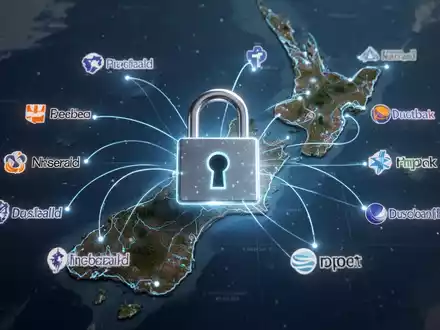 A digital padlock icon over a map of New Zealand, symbolizing enhanced cybersecurity and anti-scam measures across financial and digital sectors. - Foto: über boerse-global.de