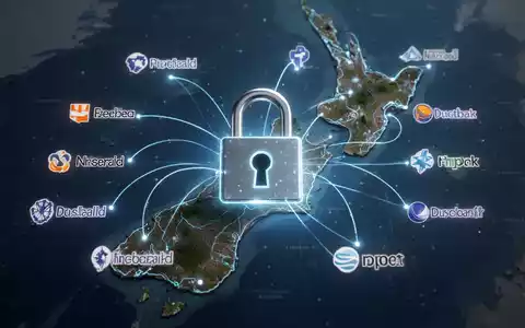 A digital padlock icon over a map of New Zealand, symbolizing enhanced cybersecurity and anti-scam measures across financial and digital sectors. - Foto: über boerse-global.de