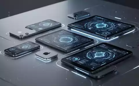 A stylized arrangement of modern Apple iPhones and iPads, subtly illuminated to suggest advanced AI capabilities. - Foto: über boerse-global.de