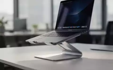 Ein moderner, silberner Laptop-Ständer hält einen Laptop auf einem aufgeräumten Schreibtisch und optimiert die Bildschirmhöhe für Ergonomie. - Foto: über boerse-global.de