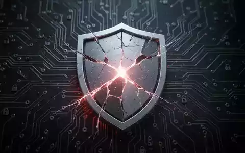 A cracked digital shield icon over a circuit board, symbolizing a zero-day vulnerability and cybersecurity threat. - Foto: über boerse-global.de