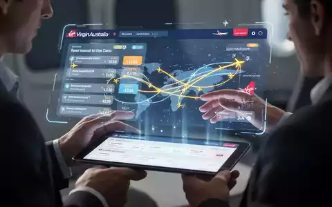 A person using an AI-powered holographic interface to search for Virgin Australia flights and loyalty program reward seats. - Foto: über boerse-global.de
