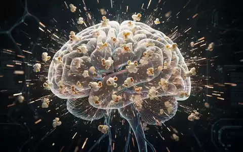 Ein stilisiertes, leuchtendes Gehirn mit schnell bewegten, fragmentierten Lichtmustern, die digitale Datenströme oder Popcorn ähneln. - Foto: über boerse-global.de