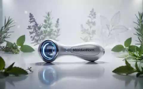 Ein MeridianHorn-Therapiegerät auf einer reflektierenden Oberfläche, umgeben von verschwommenen Kräutern und sanftem Licht. - Foto: über boerse-global.de