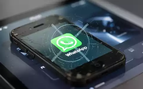 Ein älteres iPhone-Modell zeigt das WhatsApp-Symbol mit einem subtilen digitalen Blockiersymbol. Im Hintergrund verschwimmt eine neuere Benutzeroberfläche. - Foto: über boerse-global.de