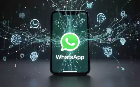 Ein Smartphone mit dem WhatsApp-Logo, in das abstrakte KI-Symbole fließen, die Integration und offenen Zugang symbolisieren. - Foto: über boerse-global.de