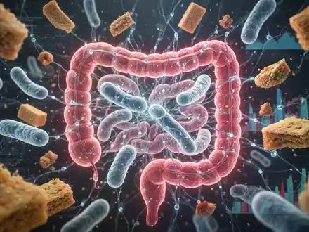 Ein abstraktes Bild, das die Verbindung zwischen dem Darmmikrobiom, hochverarbeiteten Lebensmitteln und dem Gehirn darstellt. - Foto: über boerse-global.de