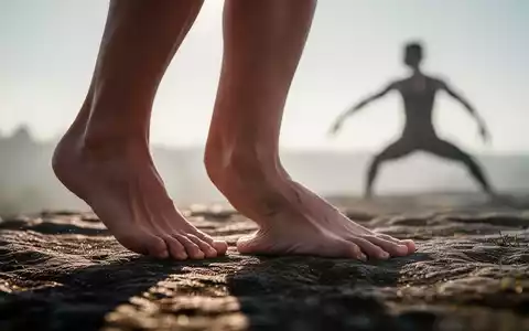 Nahaufnahme von Füßen, die auf einer strukturierten Oberfläche stehen, mit weichem Licht und einer Silhouette einer trainierenden Person im Hintergrund. - Foto: über boerse-global.de