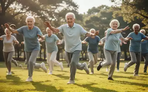 Ältere Menschen nehmen an einem Bewegungskurs im Freien teil, der ihre Fitness und Koordination fördert. - Foto: über boerse-global.de