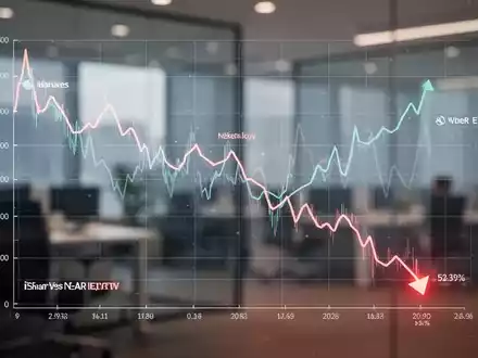 Ein Finanzdiagramm, das einen Abwärtstrend und ein 52-Wochen-Tief für iShares NEAR bei 50,48 Dollar zeigt. - Foto: über boerse-global.de