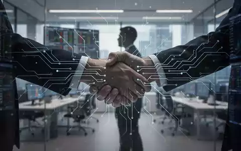 Digital illustration of a stalled handshake between two figures, overlaid with AI circuitry, representing halted negotiations over an OpenAI loan. - Foto: über boerse-global.de