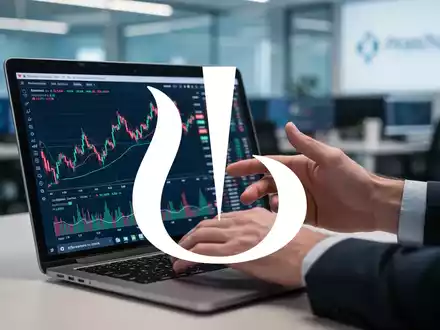 Hände eines Finanzanalysten über einem Laptop mit Aktiencharts, im Hintergrund ein modernes Büro. - Foto: über boerse-global.de