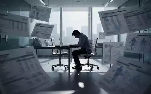 Eine einzelne, stilisierte Silhouette sitzt in einem kargen Büro, umgeben von verschwommenen Finanzdokumenten und medizinischen Diagrammen. - Foto: über boerse-global.de