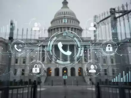 A secure digital interface with call queue icons, representing the Microsoft Teams Queues app for GCC High. - Foto: über boerse-global.de