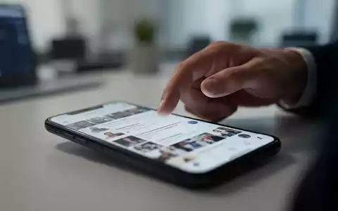 Eine Hand schwebt über einem Smartphone-Bildschirm mit einem unscharfen Social-Media-Feed, der mentale Erschöpfung darstellt. - Foto: über boerse-global.de