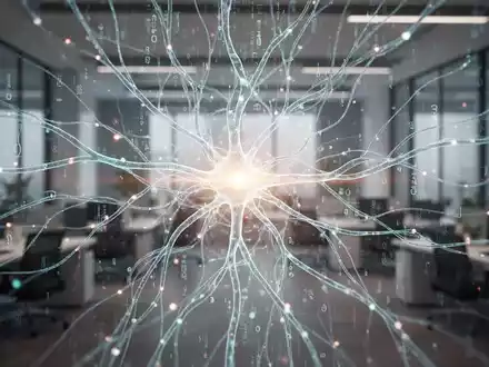 Abstrakte Darstellung von Zeitmanagement und Produktivität mit leuchtenden neuronalen Pfaden und Datenströmen, die sich auf ein helles Licht konzentrieren. - Foto: über boerse-global.de