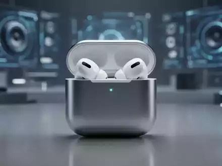 Nahaufnahme eines geöffneten Apple AirPods Ladecase mit AirPods darin, auf einer reflektierenden Oberfläche. - Foto: über boerse-global.de