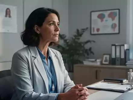 Eine nachdenkliche Psychotherapeutin in einem modernen, beruhigend beleuchteten Büro, die sich auf psychotherapeutische Versorgung konzentriert. - Foto: über boerse-global.de