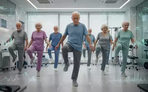 Ältere Personen führen in einem modernen Raum Gleichgewichtsübungen und Fitness-Tests auf einem Bein durch. - Foto: über boerse-global.de