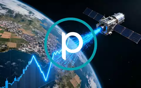 Ein Satellit umkreist die Erde, verbunden mit einem fallenden Finanzdiagramm, das einen 30-Prozent-Crash darstellt. - Foto: über boerse-global.de