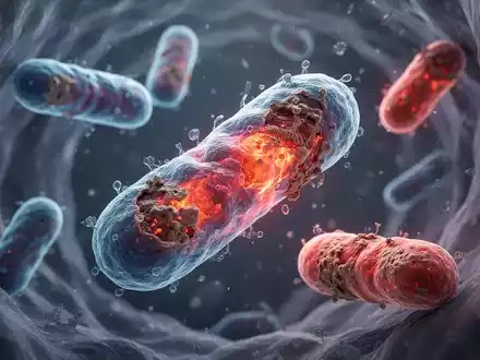 Mikroskopische Darstellung gesunder und beschädigter Mitochondrien in einer Zelle, die zelluläre Abwehr und Regeneration symbolisiert. - Foto: über boerse-global.de