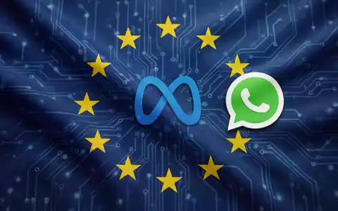 The EU flag with circuit board patterns, the Meta logo, and WhatsApp icon, symbolizing regulation of AI access. - Foto: über boerse-global.de
