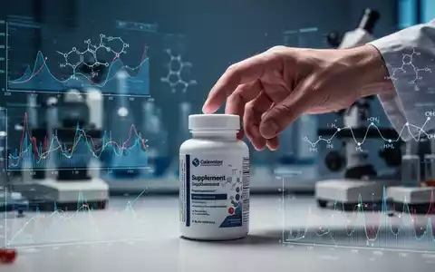 Eine Hand greift nach einer Nahrungsergänzungsmittelflasche, im Hintergrund verschwommene wissenschaftliche Diagramme und Laborgeräte. - Foto: über boerse-global.de