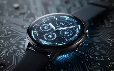 A close-up of a modern smartwatch face displaying futuristic, glowing interface elements, symbolizing OS updates. - Foto: über boerse-global.de
