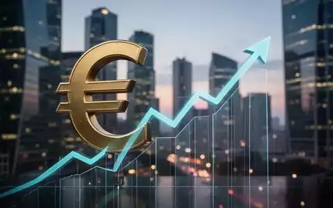 Ein stilisiertes Euro-Symbol oder ein aufsteigender Chart vor dem Hintergrund eines Finanzviertels bei Dämmerung, das Wachstum symbolisiert. - Foto: über boerse-global.de