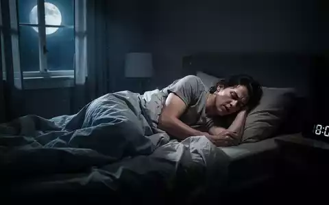 Eine Person wälzt sich unruhig in einem dunklen Schlafzimmer im Bett, beleuchtet von Mondlicht, das durch ein Fenster fällt. - Foto: über boerse-global.de