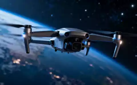 Eine futuristische Drohne mit Sensoren fliegt vor dem Hintergrund der Erdkrümmung und Sternen, Symbol für Weltraumverteidigung. - Foto: über boerse-global.de