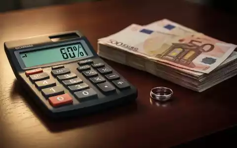 Ein Taschenrechner zeigt einen negativen Prozentsatz neben Euro-Banknoten und einem Ehering, der eine finanzielle Lücke symbolisiert. - Foto: über boerse-global.de
