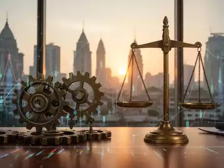 Abstrakte Darstellung von Corporate Governance, die Stabilität und Strategie in einem indischen Finanzkontext symbolisiert. - Foto: über boerse-global.de