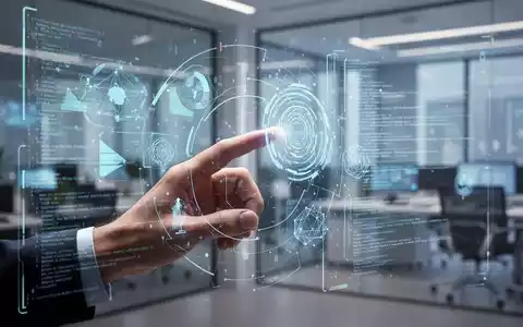 A stylized human hand interacts with a holographic interface displaying abstract design elements and lines of code, symbolizing AI-driven creative tools. - Foto: über boerse-global.de