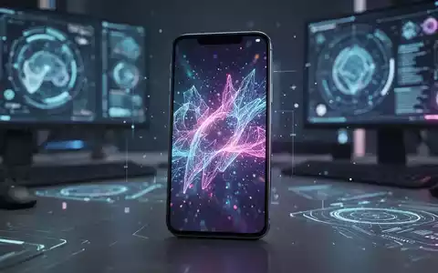 Ein modernes Smartphone zeigt ein KI-bearbeitetes Bild auf dem Bildschirm in einer futuristischen Büroumgebung. - Foto: über boerse-global.de