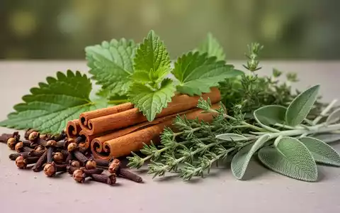 Eine elegante Anordnung von Nelken, Zimtstangen, Perilla-, Thymian- und Salbeiblättern, die für ihre antioxidativen Eigenschaften bekannt sind. - Foto: über boerse-global.de