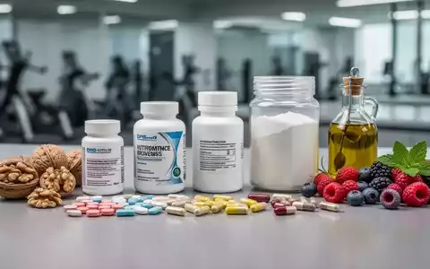 Nahaufnahme von verschiedenen Nahrungsergänzungsmitteln, Walnüssen, Beeren und Olivenöl auf einer minimalistischen Oberfläche. - Foto: über boerse-global.de