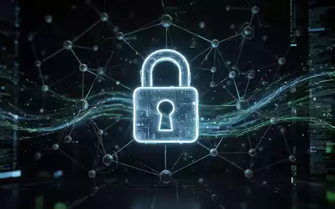Ein stilisiertes, leuchtendes Vorhängeschloss-Symbol über einem digitalen Netzwerk mit Datenströmen, das den Schutz digitaler Identität darstellt. - Foto: über boerse-global.de