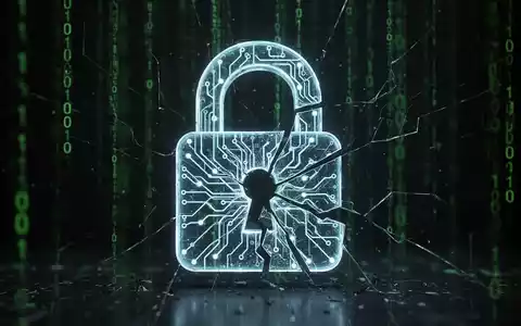 A glowing, cracked digital padlock with a neural network pattern, symbolizing an AI security breach and compromised data. - Foto: über boerse-global.de