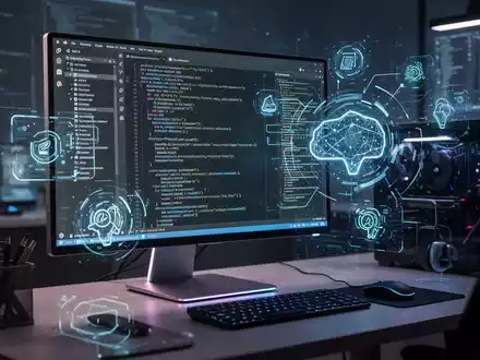A close-up of a modern PC screen displaying lines of code from an integrated development environment, with subtle futuristic overlays. - Foto: über boerse-global.de