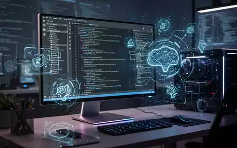 A close-up of a modern PC screen displaying lines of code from an integrated development environment, with subtle futuristic overlays. - Foto: über boerse-global.de