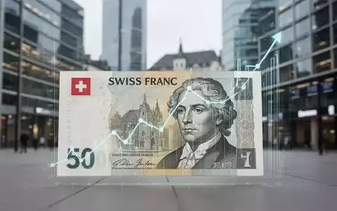 Nahaufnahme einer Schweizer Franken Banknote mit einem angedeuteten Wachstumsdiagramm und einem unscharfen Zürcher Finanzviertel im Hintergrund. - Foto: über boerse-global.de